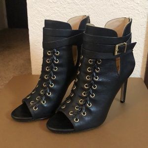BCBGeneration black leather lace up heels